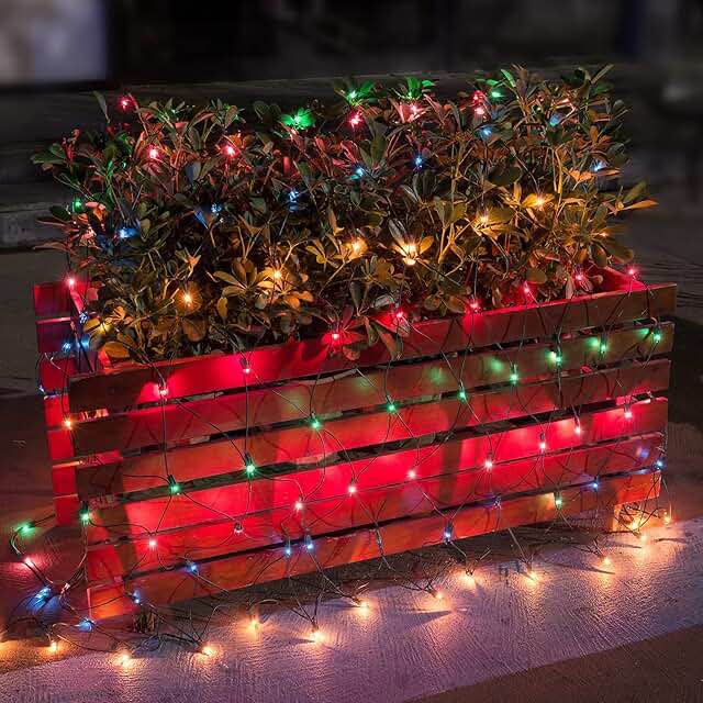 lomotech christmas net lights, 6ft x 4ft 150 count incandescent mesh lights, connectable waterproof bushes for christmas, trees, shrubs, garden outdoor decorations (multicolor)