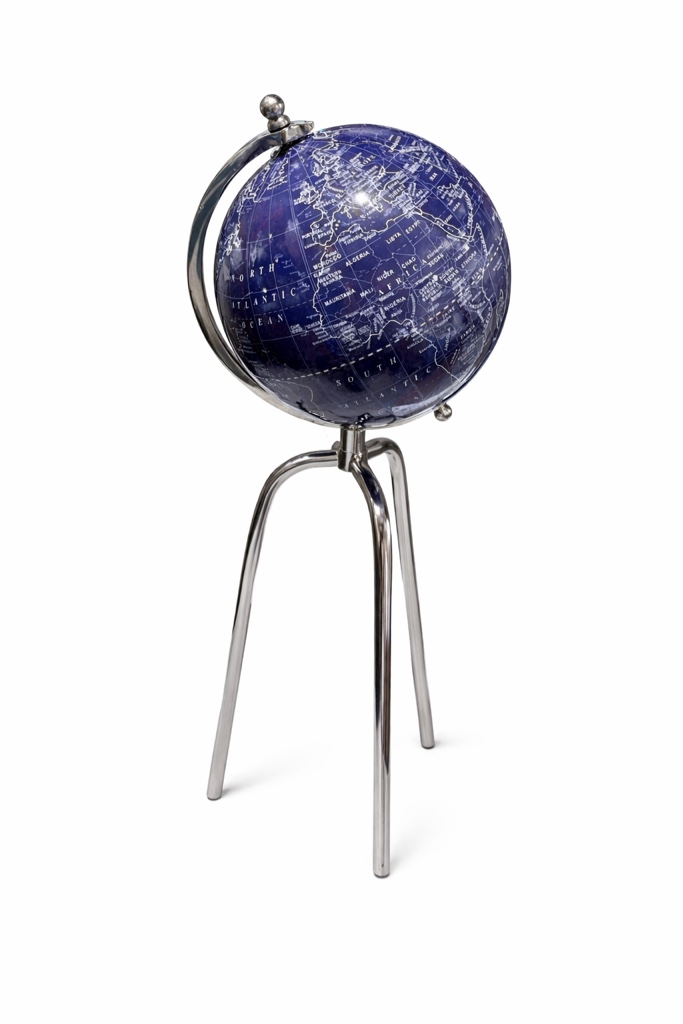 Royal Blue and Silver Signature (6") | Solar-Powered Spinning Globe for Desk | Self-Rotating Modern Earth Decor | No Batteries Required