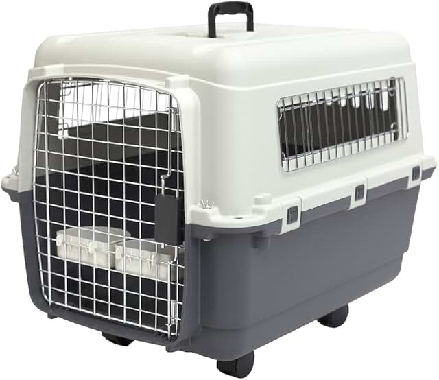 sportpet designs plastic kennels rolling plastic wire door travel dog crate - medium, gray 