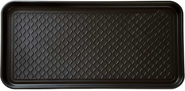 stalwart 75-st6012 all weather boot tray-water resistant plastic utility shoe mat for indoor and outdoor use in all seasons (black), large