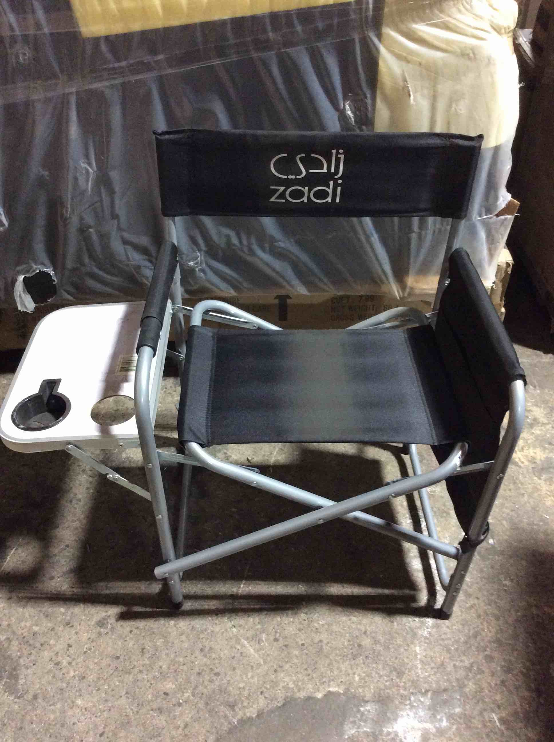Condition photo showing Good Condition for makeup artist chair, 41'' foldable tall directors chairs w/side table cup holder storage bag and footrest, portable makeup chair, 400lbs load capacity, black