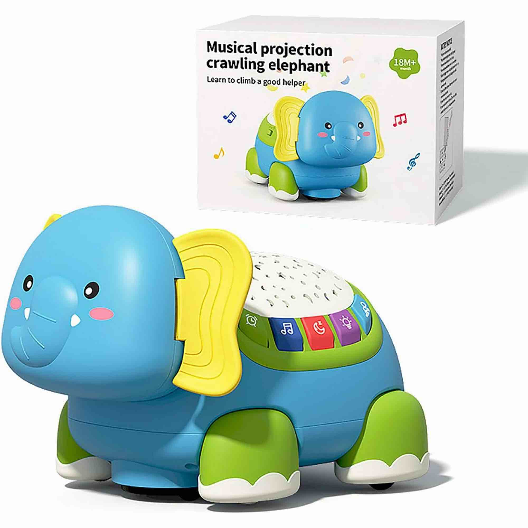 musical baby crawling toy - elephant or elephant sensory toy - 5 in 1 multifunctional with lighting and sound, tummy time toy, gifts for 18+ months toddlers kids