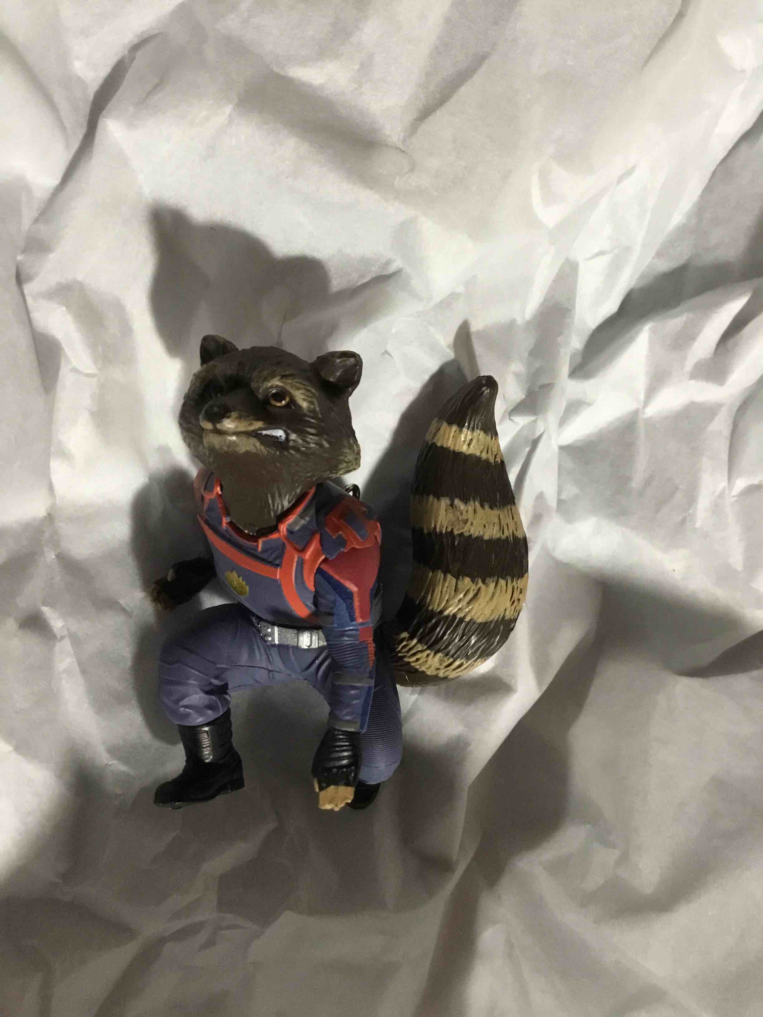 Condition photo showing New/Like New for christmas ornament 2023, marvel studios guardians of the galaxy vol. 3 rocket, super hero gifts