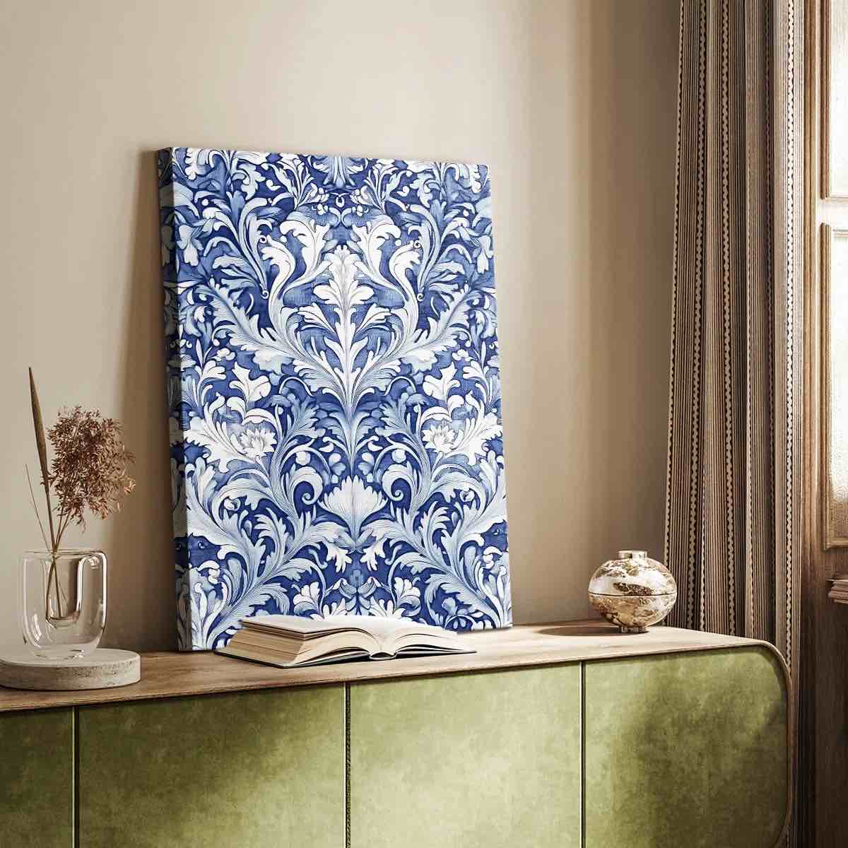 WM morris series DCLXIX- custom wrapped gallery canvas color blue and white 16x24 