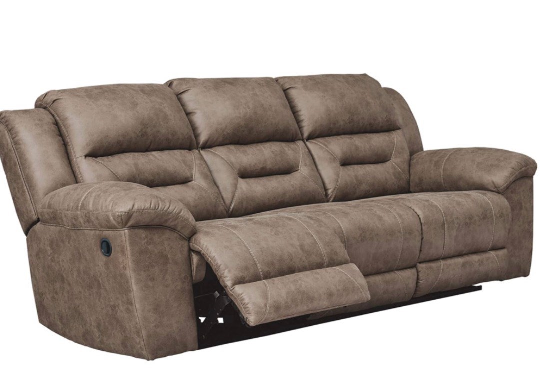 Stoneland Reclining Sofa, Dual-Sided Manual Recliner Couch with Faux Leather Upholstery