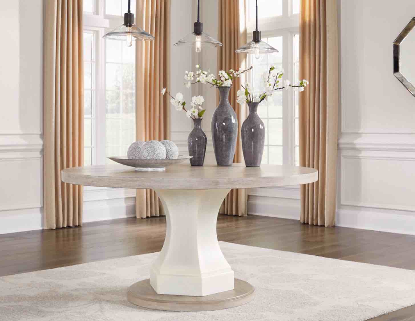 Lofton Light Gray/White Round Dining Table Top