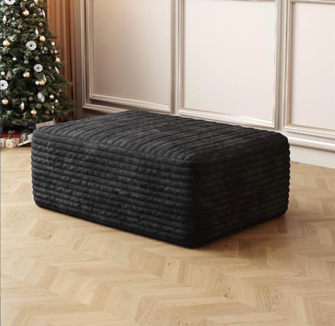 37.4" plush corduroy ottoman, upholstered cloud ottoman for boneless couch in a box, modular sectional couches for living room, compressed memory foam, no assembly require, black