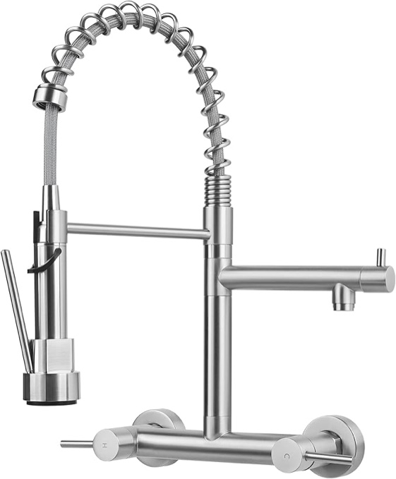 Wall Mount Kitchen Sink Faucet, 8 Inch Center Wall Mount Kitchen Faucets with 3-Function Pull Down Sprayer, Dual Handles Commercial Faucet for Kitchen Laundry Restaurant (Black)