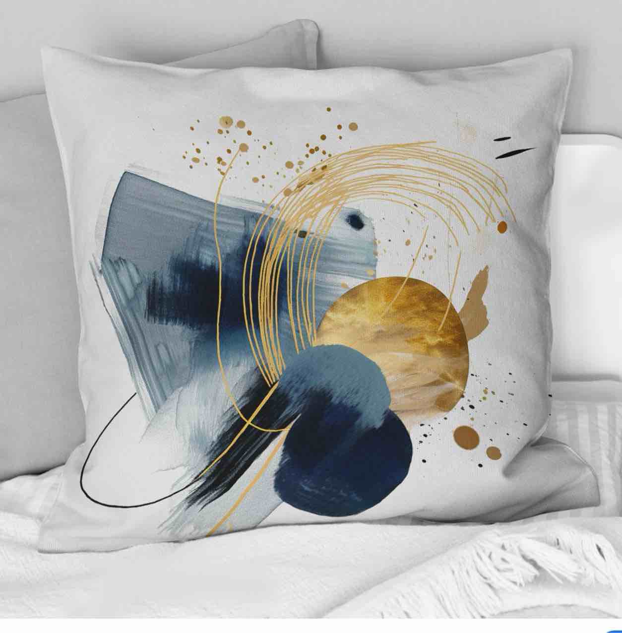 Designart - Landscape of Dark Blue and Gold Strokes III - Abstract Geometric Printed Decorative Throw Pillow