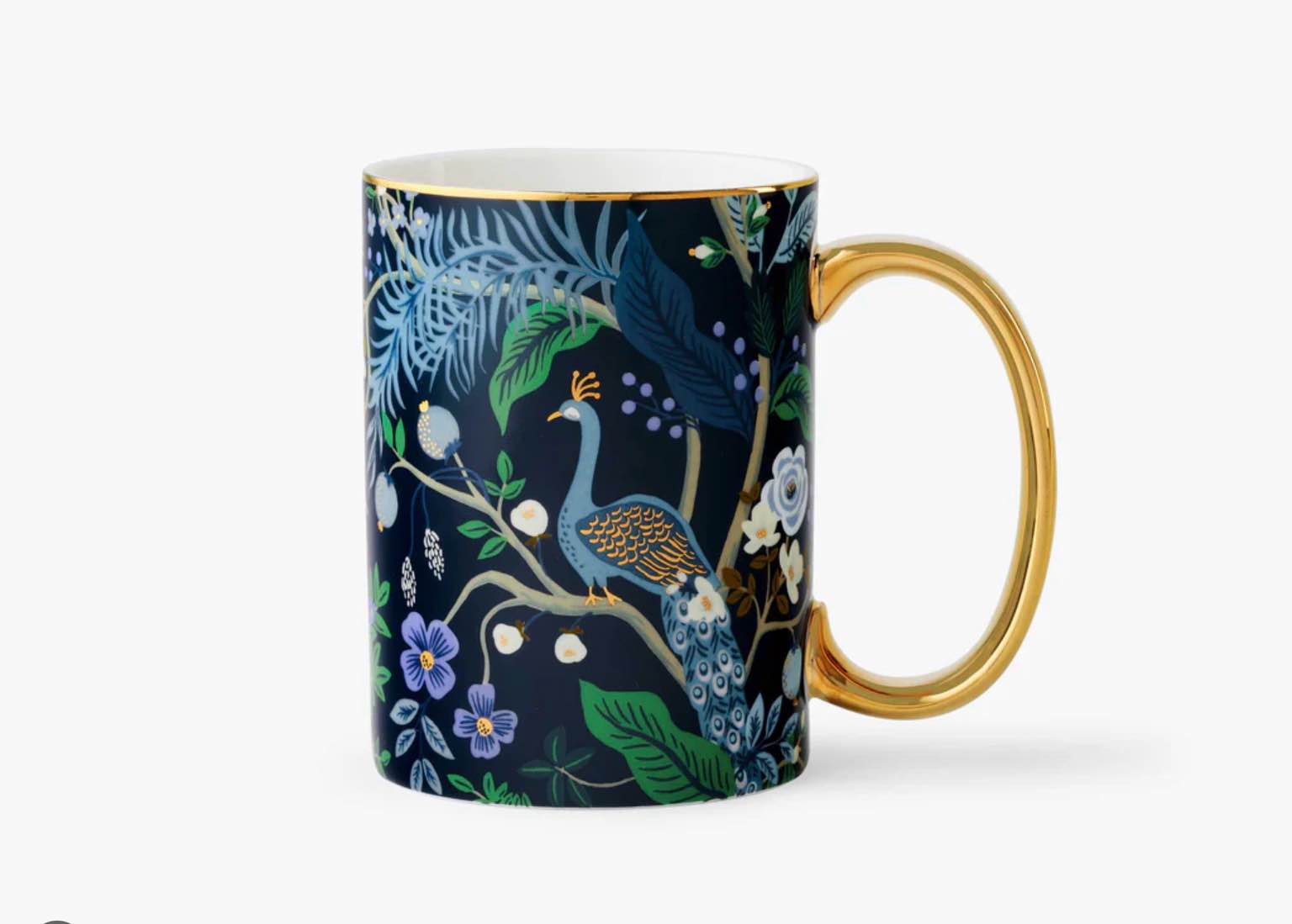 RIFLE PAPER CO. Peacock Porcelain Mug - Porcelain 16 OZ Mug, Full-Color Illustration with Metallic G