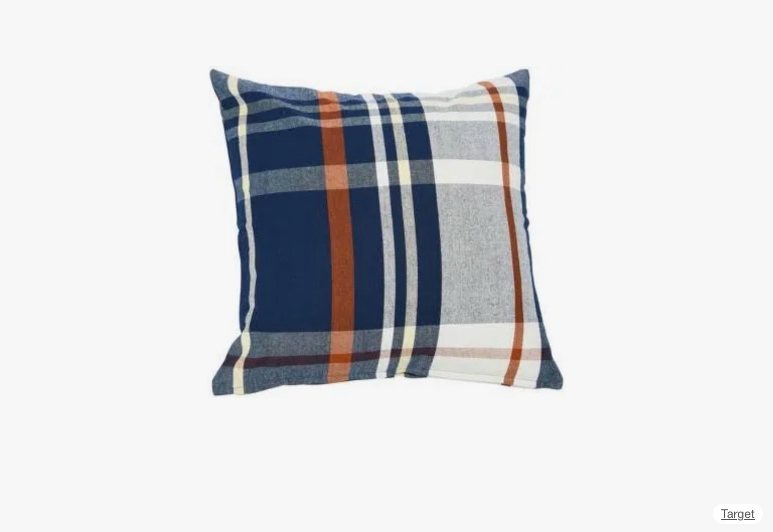 20” square woven cotton plaid pillow cover, blue