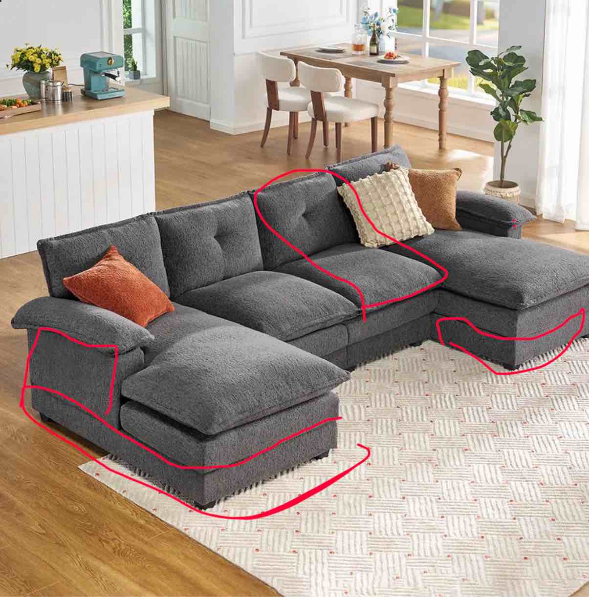 115 Inch Sectional Couch, Modular Sectional Sofa - Double Layer Sea