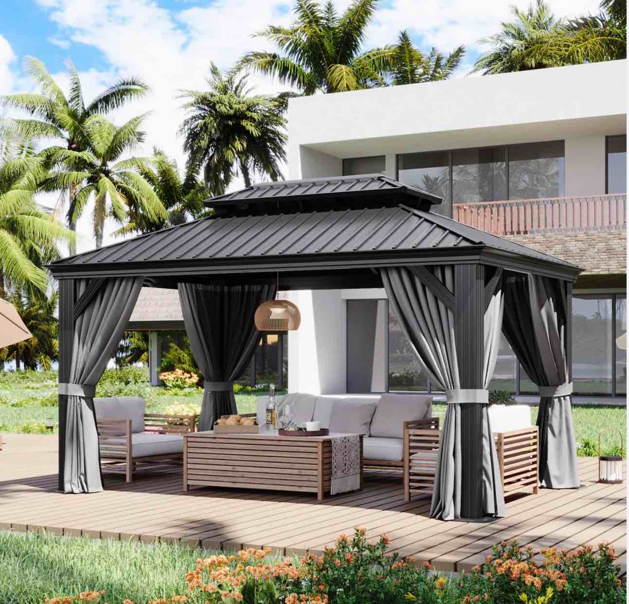 Aluminum permanet patio  gazebo with double Roof ,imcomplete 