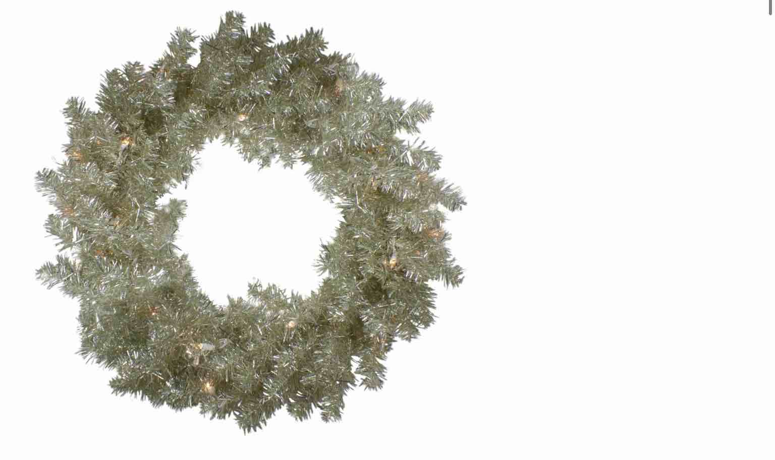 Pre-Lit Metallic Champagne Artificial Tinsel Christmas Wreath - 24 inch Clear Lights
