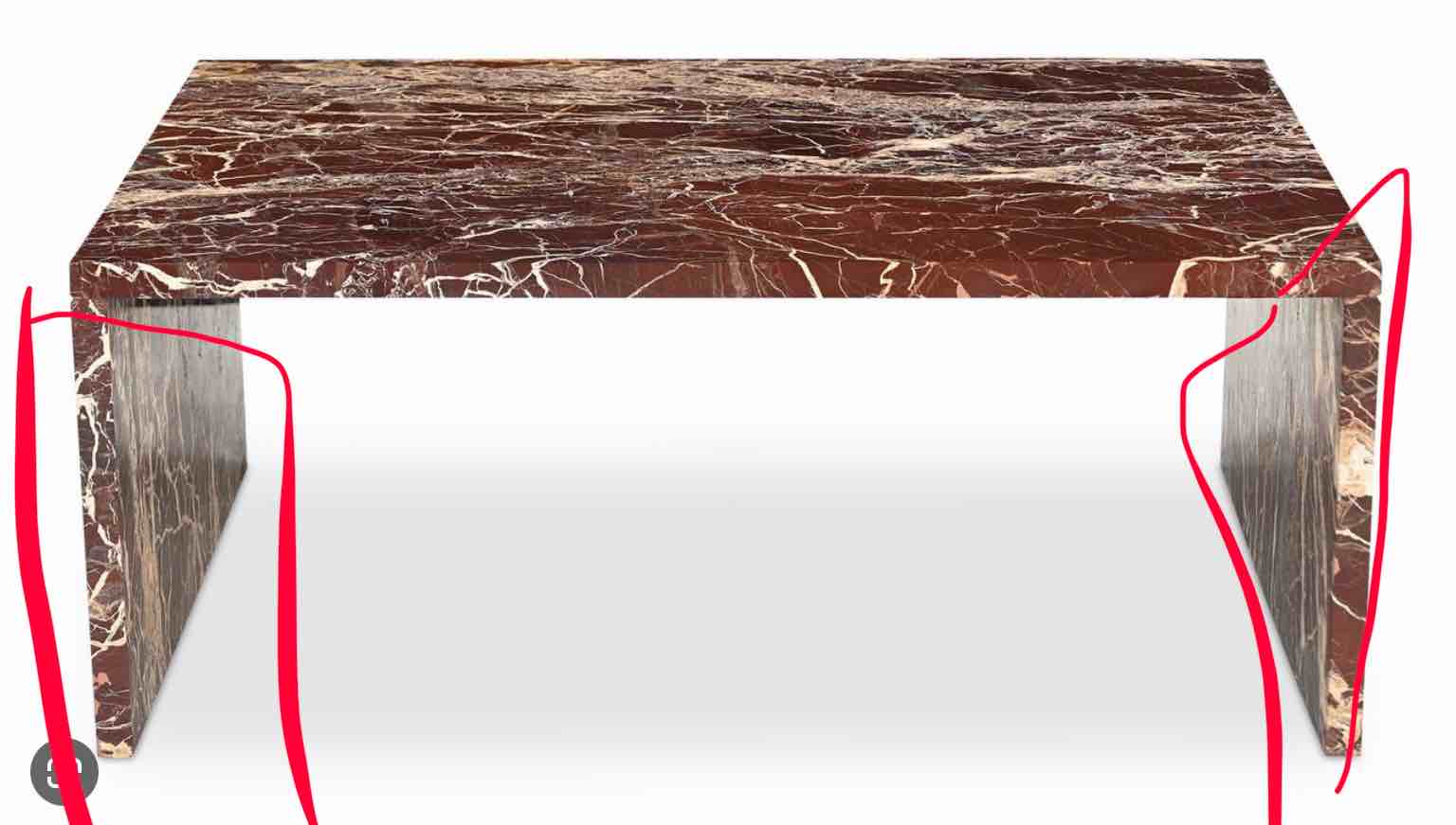 Rosa coffee table Rosso levanto marble base, incomplete- only the legs