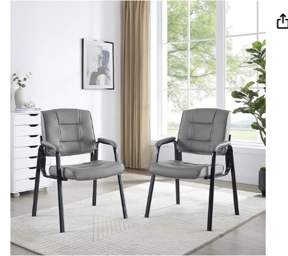 Naomi Home Faux Leather Stackable Office Guest Chairs – Reception Chairs with Armrests for Lobby, Clinic, Medical Waiting Room or Conference Room Seating - Grey, Set of 2