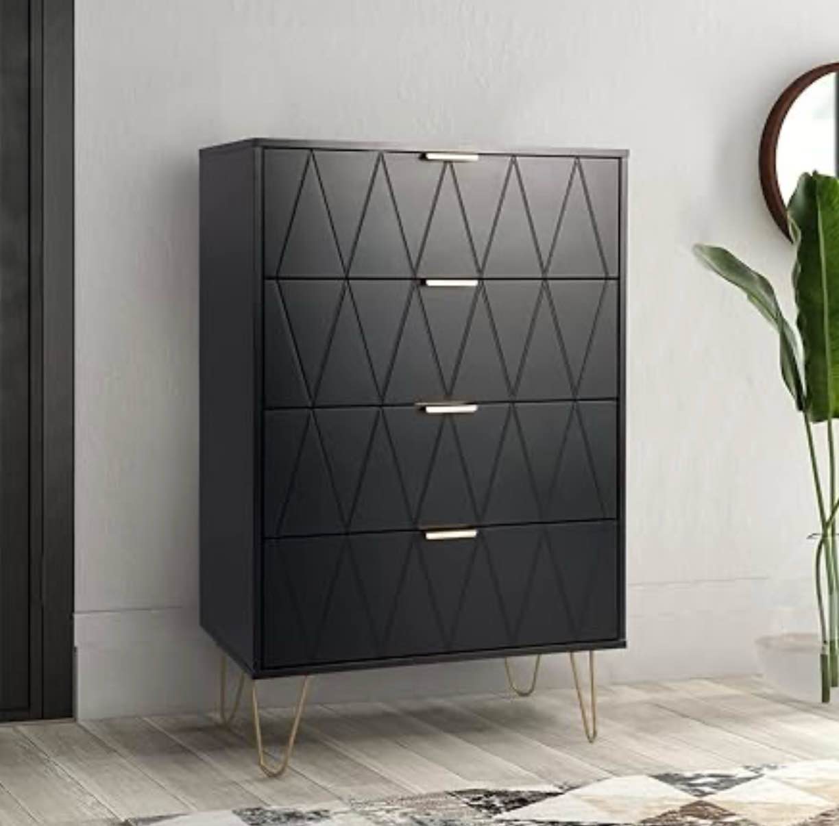 UEV 4 Drawer Dresser,Chest of Drawers,Wooden Dresser with 4 Metal Legs,Tall Dresser with Anti-Tipping Device,Dresser Set for Bedroom,Living Room (Black)