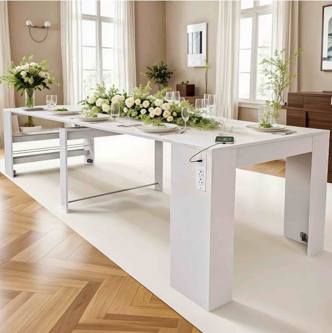 20-118" Extendable Folding Dining Table with USB Charging Ports small 