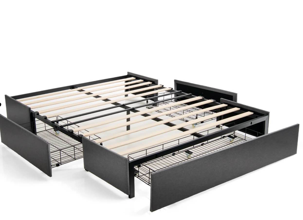  cream Costway Full Size Platform Bed Frame with 3 Storage Drawers Mattress Foundation cream 