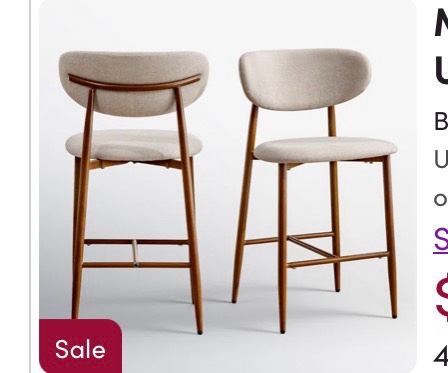 25" Upholstered Counter Stool with Curved Back and Solid Wood Bas?, 2 pack 