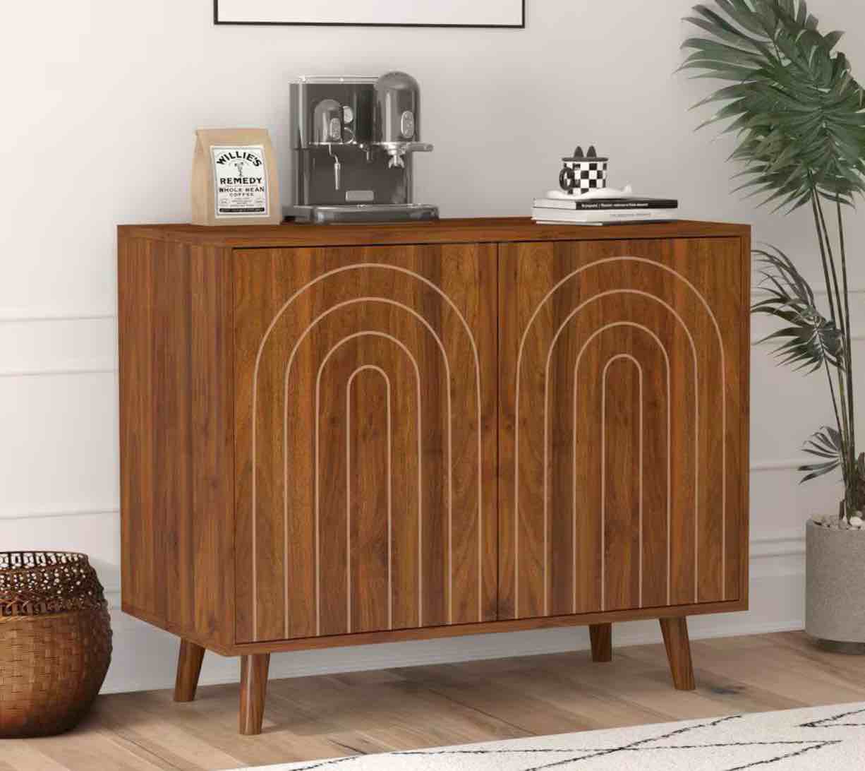 Walnut Lined 21.66 in. H Accent Cabinet with Adjustable Shelve