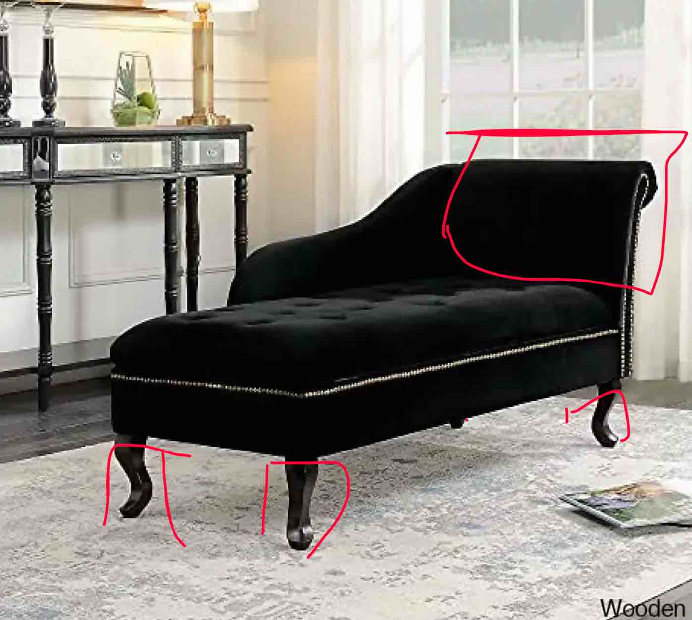 Modern Tufted Velvet Chaise Lounge with Storage, I’m ominous- only a small part 
