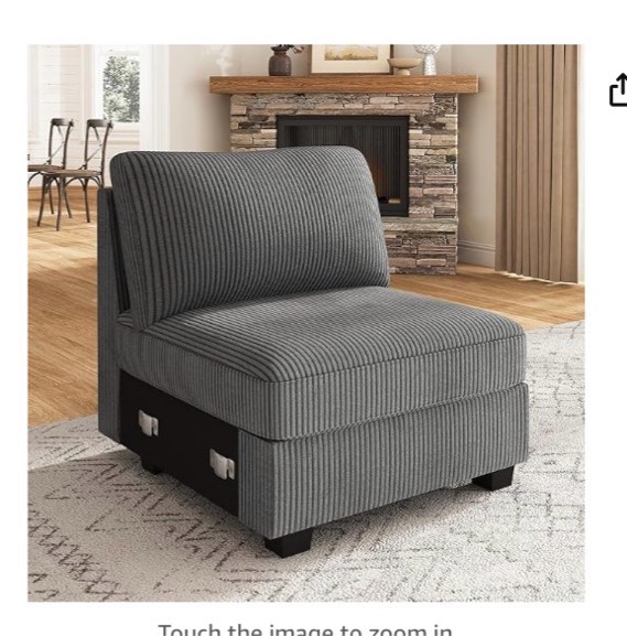 Nolany Single Seat for Modular Sectional Couch, Customizable Armless Chair for Sectional Sofa, Middle Module for Modular Couch, Dark Grey