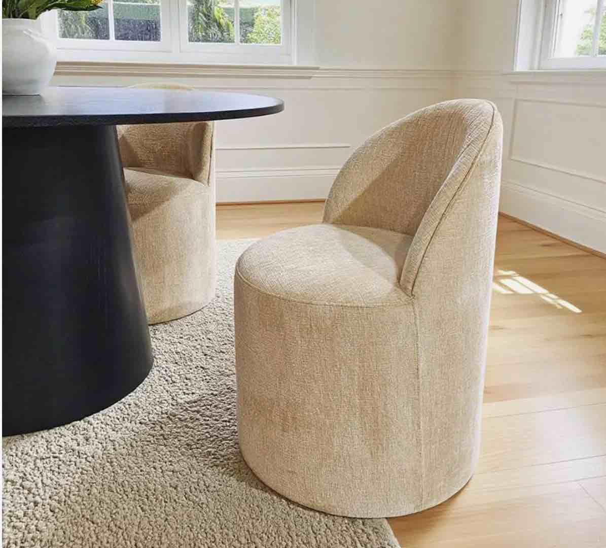 Chenille Rolling Upholstered Dining Chair with Castors 