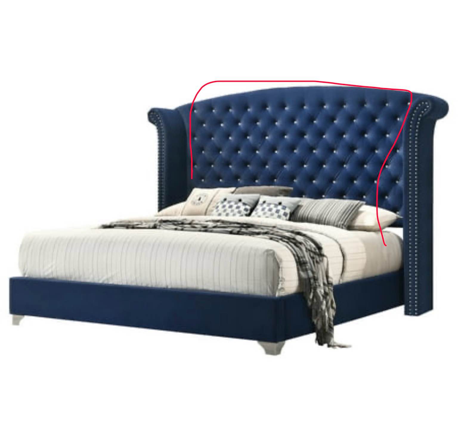 Melody Queen Wingback Upholstered Bed Pacific Blue, Imcomplete - only a small part 