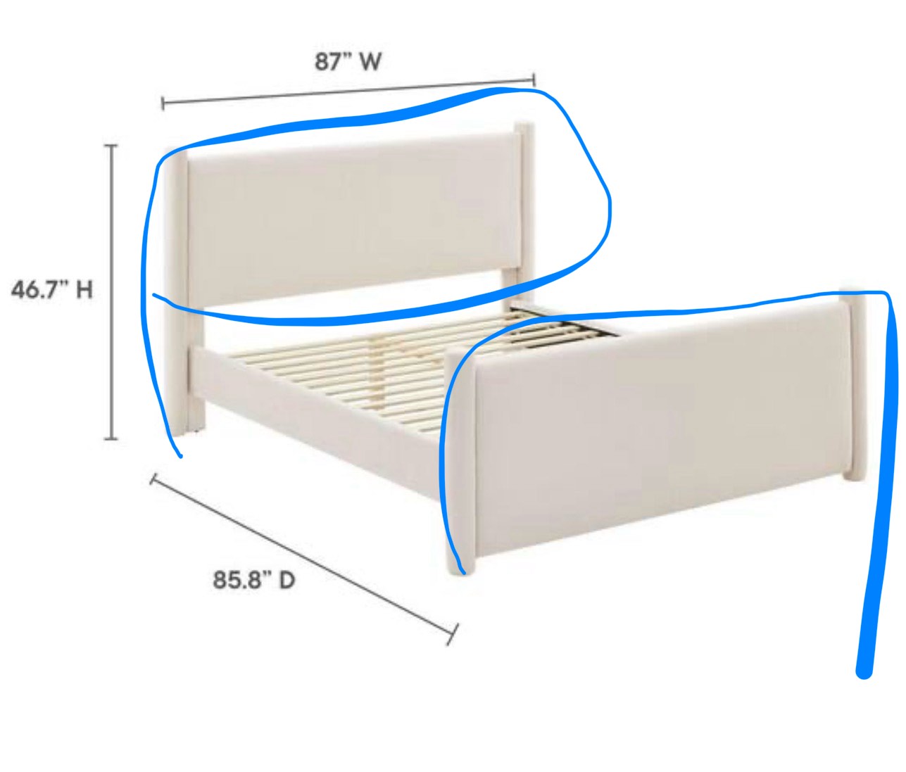 Rael White Wood Frame King Platform Bed with Upholstered Headboard and Footboard.imcomplete 