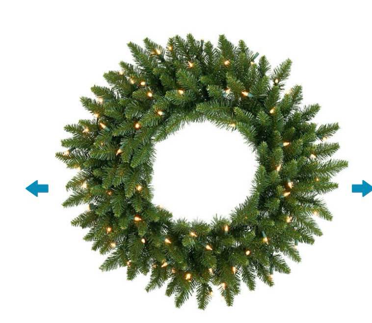 24" Pre-Lit CLASSIC GREEN WREATH, MARTHA STEWART