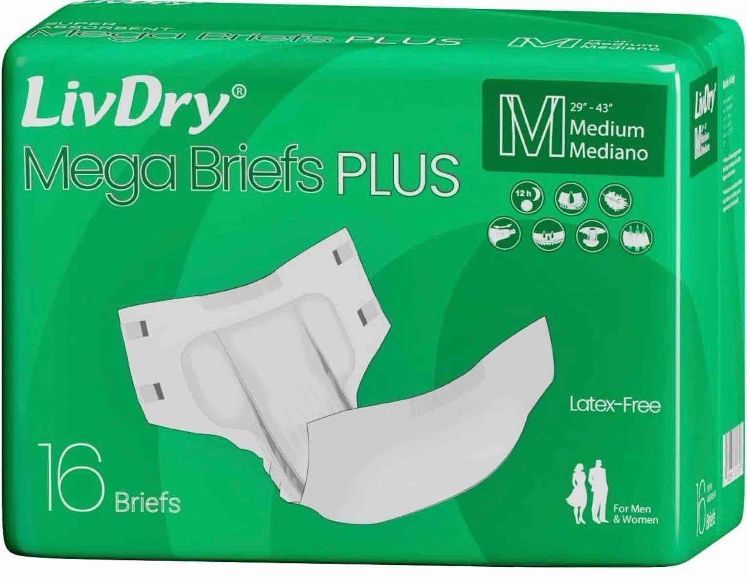 Megabriefs Adult Diapers with Tabs, Max 12-Hour Capacity, Super Absorbent Incont