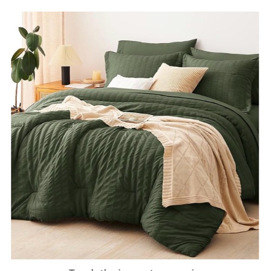 CozyLux Oversized Queen Comforter Set Olive Green Seersucker 7 Pieces 98x98 Bed in a Bag Comforter Set with Sheets, Luxury Soft Bedding Set with Down Alternative Comforter, Sheets, Pillowcases & Shams Visit the CozyLux Store
