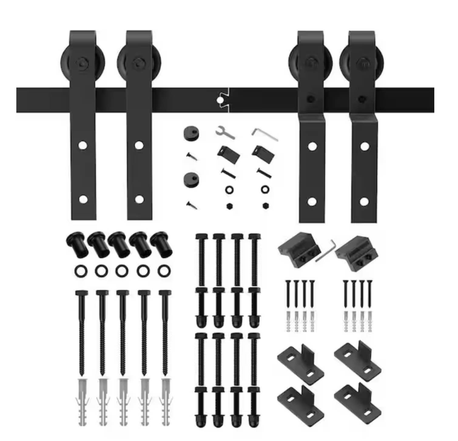 6 ft./70 in. Double Track Bypass Sliding Barn Door Track and Hardware Kit with J-Shape Hanger for Double Doors