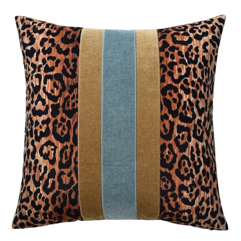 Dann Foley Lifestyle Dann Foley Cheetah With Oceans Blue Over Horizon Gold Pillow 24” x 24”