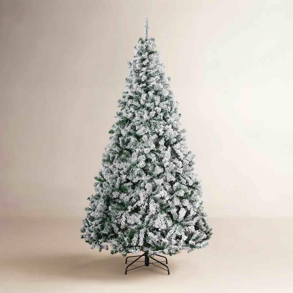 Snow Flocked Christmas Tree, Premium Holiday Pine Branches, Foldable Metal Base