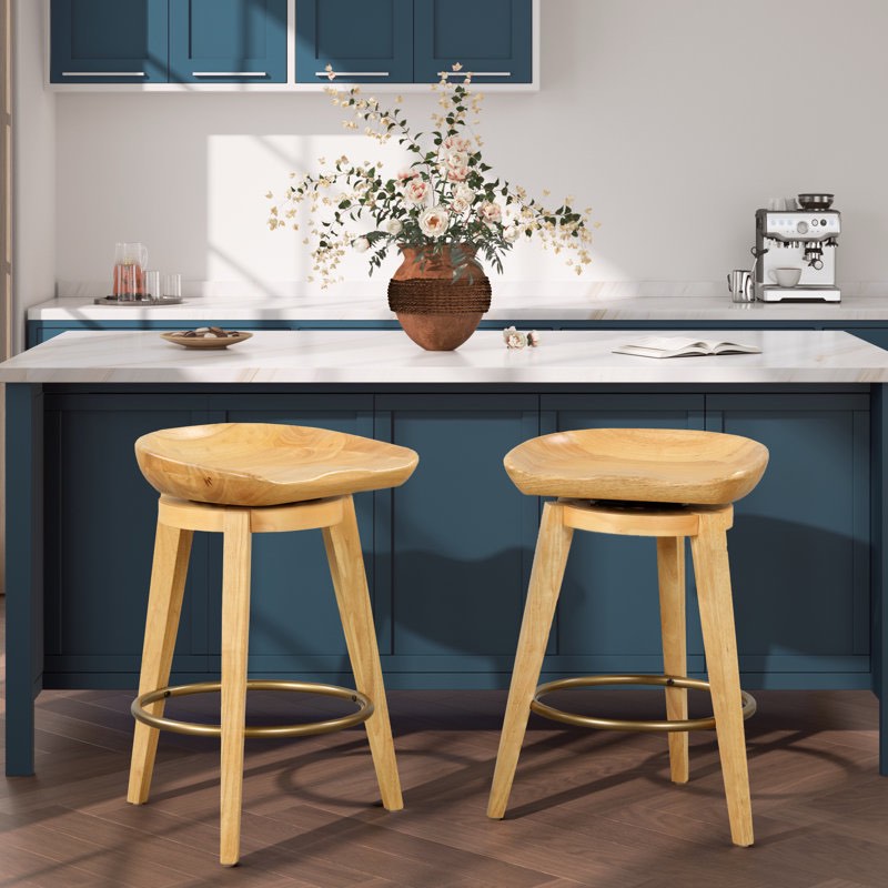 Jazaria 26.4" Backless Solid Wood Swivel Stool (Set of 2)