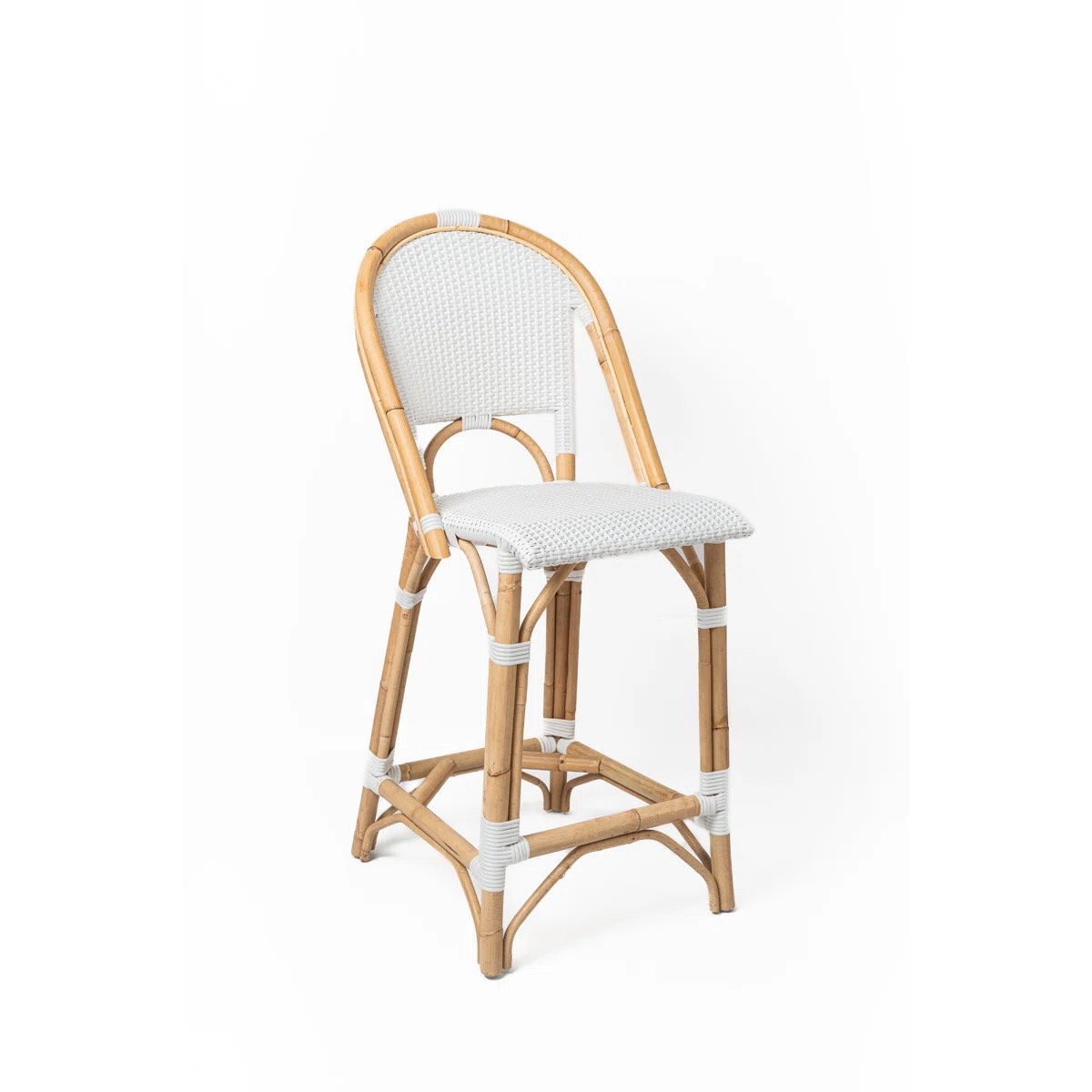 Modern Rattan Counter Stool with Curved Back – Bistro Style Manau Rattan Bar Seating By Rosecliff Heights 1pc