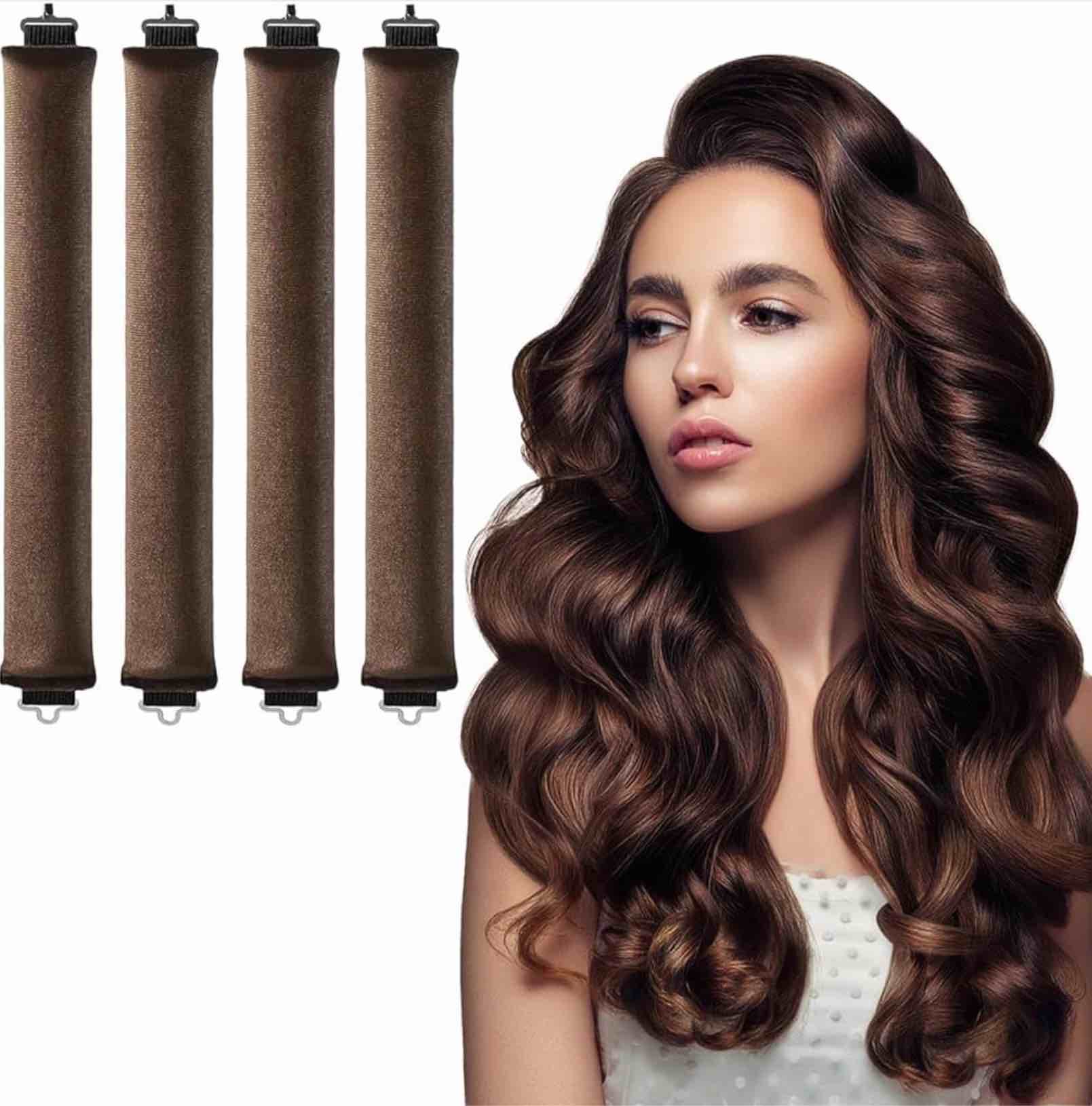Heatless Hair Curler Velvet, Heatless Curls Overnight Hair Curlers to Sleep in, Overnight Rods Heatless Curls for Short Long Hair All Hair Types Styling Tools-4PCS Brown