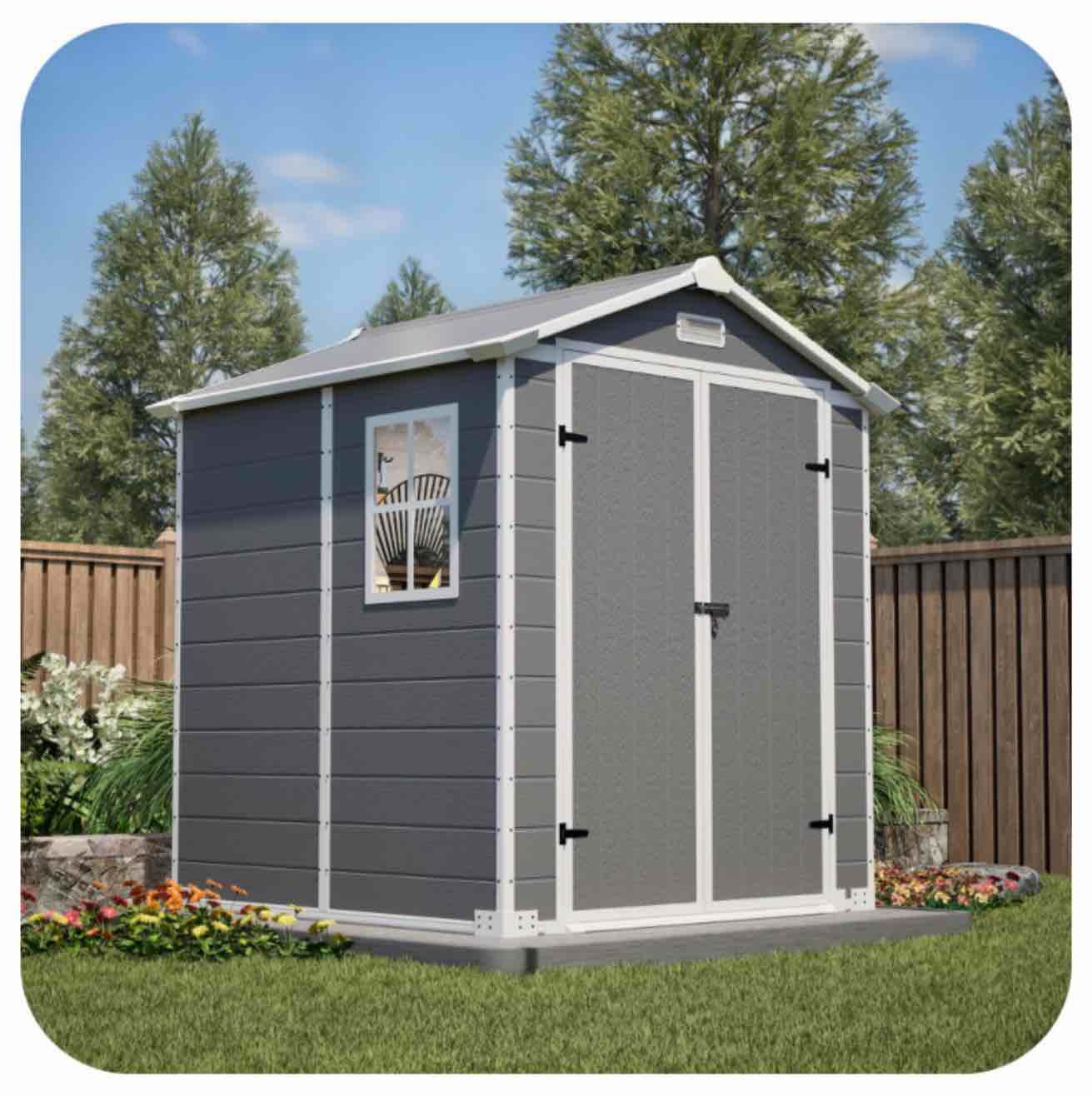 6x6 ft Outdoor Plastics Storage Shed with Floor, Heavy-Duty Resin Sheds All-Weather with Window & Lockable Door, Colorfast, for Garden Backyard (Read Description)