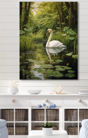 Swans Refuge By The Lake - Swans Wall Decor Size 20” X 12”