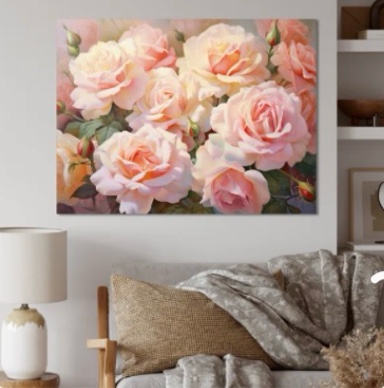  " Pink Roses Romantic Impression " 16" H x 32" W x 1" D