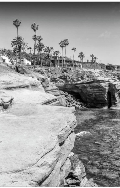 San Diego Sunset Cliffs Monochrome by Melanie Viola - Wrapped Car Size 26” X 18” 
