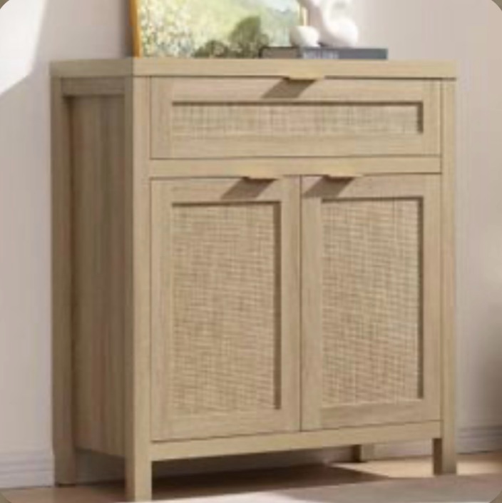 SC004A1XLTY1408 Sideboard Buffet Storage Cabinet, Rattan Accent Cabinet with Doors and Drawer, Boho Credenzas Buffet Table Console Coffee Bar Cabinets