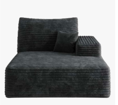Compression Single Seat Sofa - 37.4" Modular Sectional Right Facing Chaise Module, Corduroy Upholstery, No Assembly Required,Black