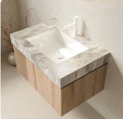 Luxstone Modern Luxury Vanity with Sintered Stone Countertop Tribesigns 63 inch W Rustic Wood Long Console Table with 6 Storage Cubes for  (Only the furniture does not include the top)
