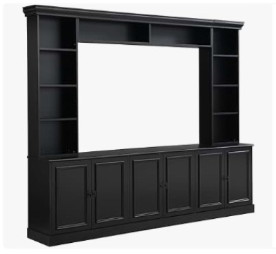 LIFE SKY Retro TV Stand for Living Room: 7 Adjustable Shelves & 6 Cable Ports - All-in-One Media Storage Cabinet with Black MDF Frame for Apartments & Small Spaces ( incomplete )