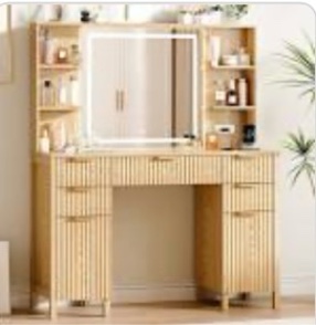 Fluted Makeup Vanity Desk With Large Mirror And Lights, Vanity ( incomplete )