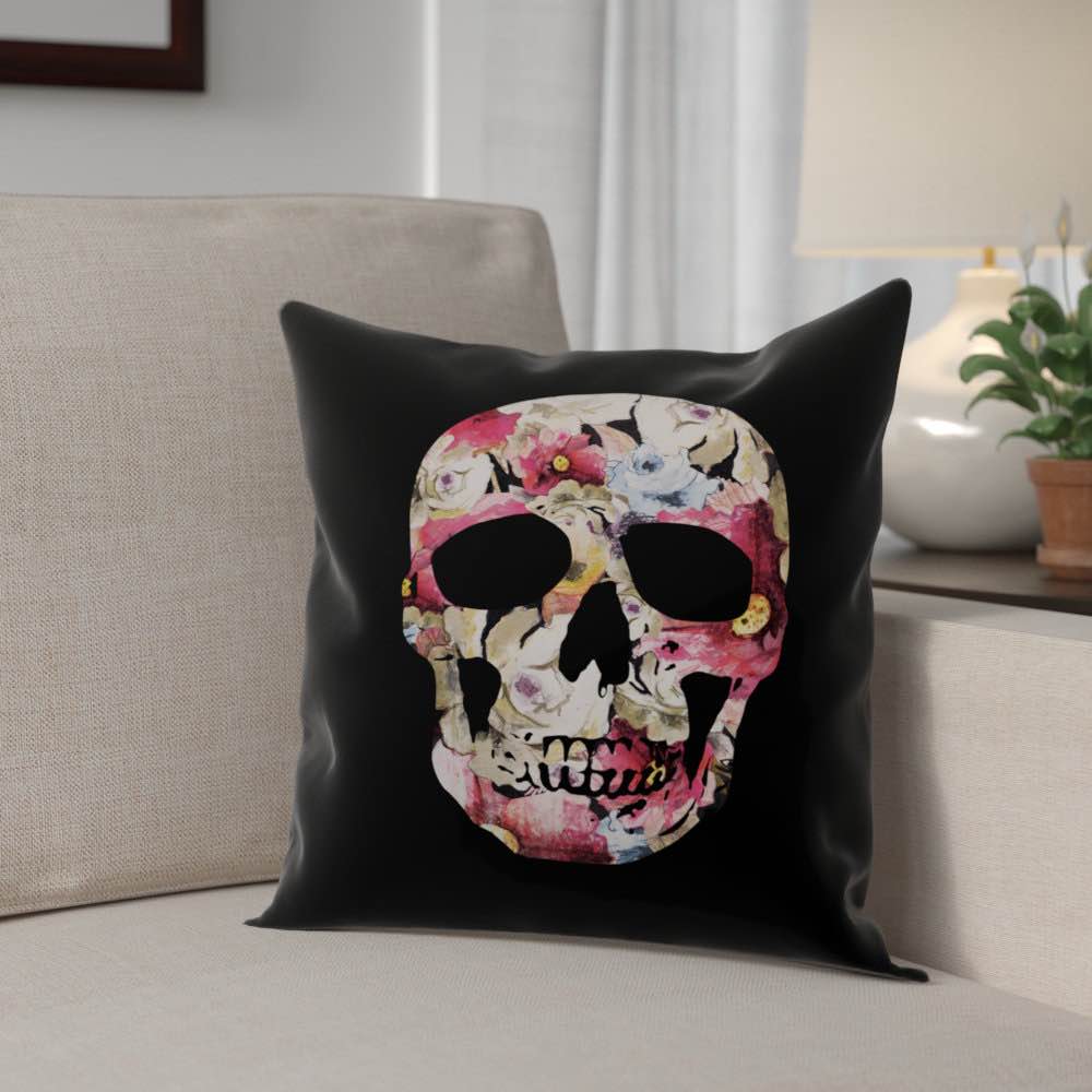 Floral Skull Indoor/Outdoor Reversible Throw Pillow