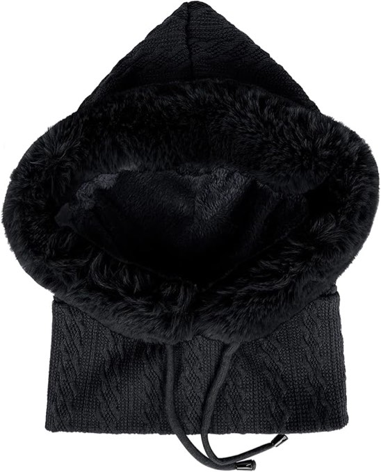 3 In 1 Winter Knitted Beanie Hat Face Neck Warmer Set for Women Girls Fleece Lining Ski Caps with Pompom